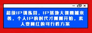 超级IP训练营,IP落地大课震撼来袭,个人IP的时代才刚刚开始,素人变网红的可行性方案-资源云