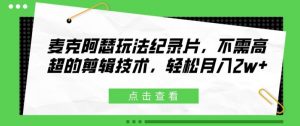 麦克阿瑟玩法纪录片,不需高超的剪辑技术,轻松月入2w+【揭秘】-资源云