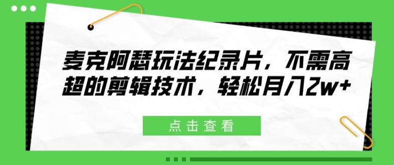 麦克阿瑟玩法纪录片，不需高超的剪辑技术，轻松月入2w+【揭秘】-资源云