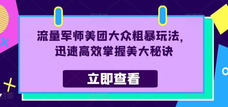 流量军师美团大众粗暴玩法，迅速高效掌握美大秘诀-资源云