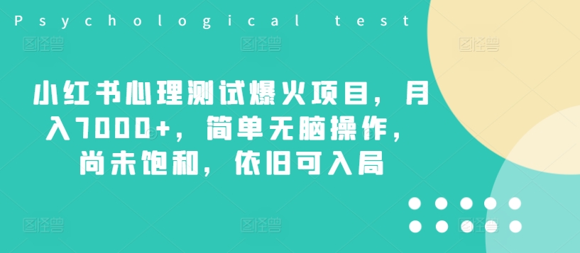 小红书心理测试爆火项目，月入7000+，简单无脑操作，尚未饱和，依旧可入局-资源云