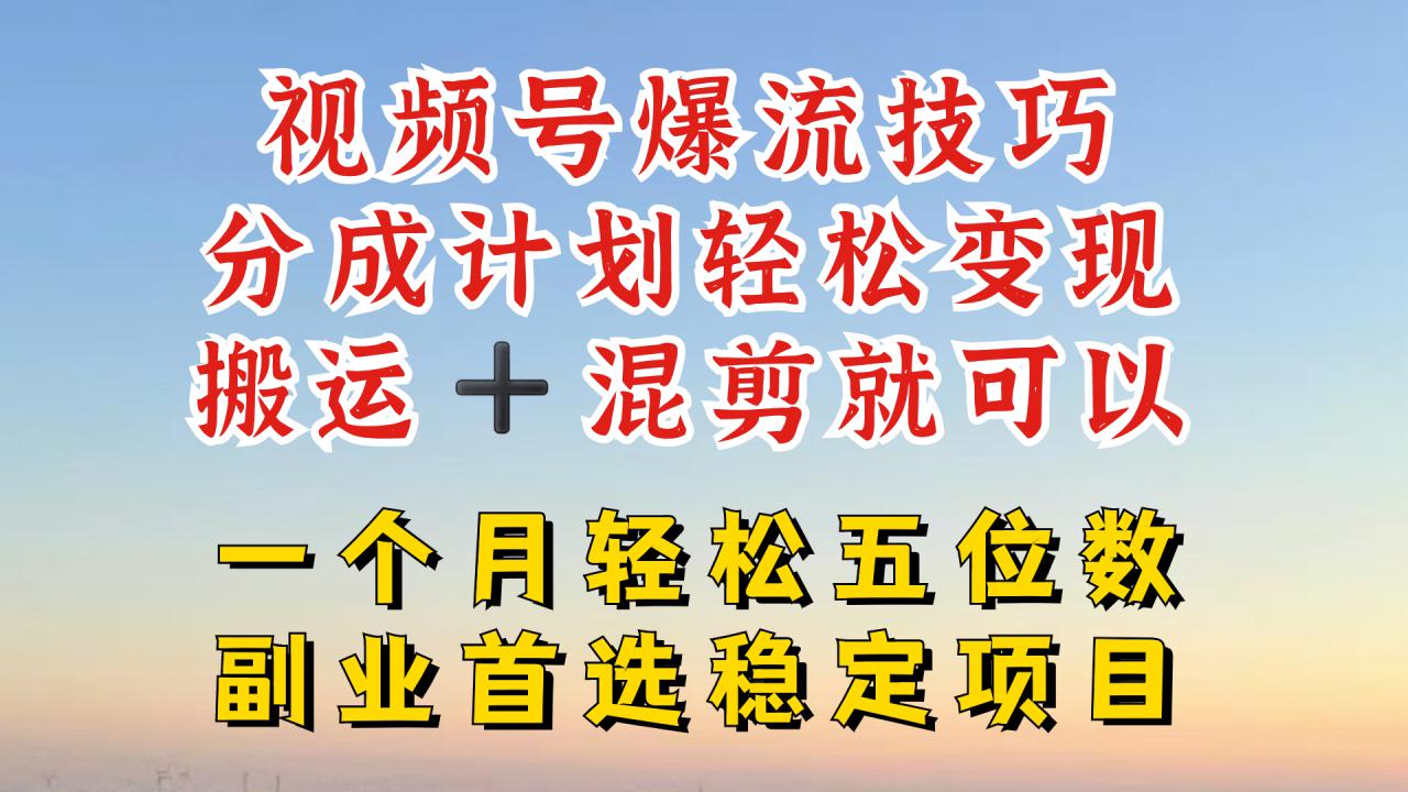 视频号分成最暴力赛道，几分钟出一条原创，最强搬运+混剪新方法，谁做谁爆【揭秘】-资源云