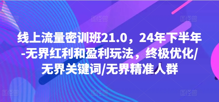 线上流量密训班21.0，24年下半年-无界红利和盈利玩法，终极优化/无界关键词/无界精准人群-资源云