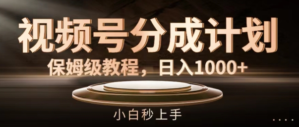 视频号分成计划保姆级教程，日入1K，小白秒上手【揭秘】-资源云