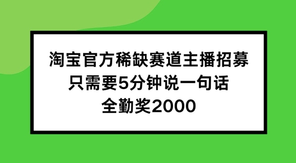 淘宝官方稀缺赛道主播招募 ，只需要5分钟说一句话， 全勤奖2000【揭秘】-资源云