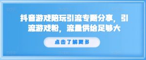 抖音游戏陪玩引流专题分享,引流游戏粉,流量供给足够大-资源云