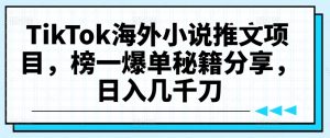 TikTok海外小说推文项目,榜一爆单秘籍分享,日入几千刀-资源云