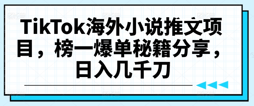 TikTok海外小说推文项目，榜一爆单秘籍分享，日入几千刀-资源云