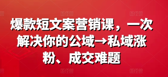爆款短文案营销课，一次解决你的公域→私域涨粉、成交难题-资源云