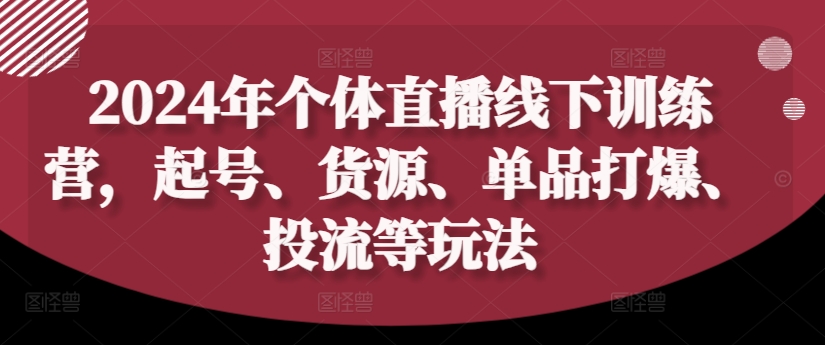 2024年个体直播训练营，起号、货源、单品打爆、投流等玩法-资源云