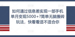 如何通过信息差实现一部手机单月变现5000+?简单无脑搬砖玩法,快看看适不适合你【揭秘】-资源云