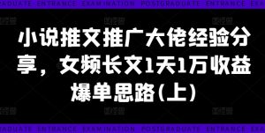 小说推文推广大佬经验分享,女频长文1天1万收益爆单思路(上)-资源云