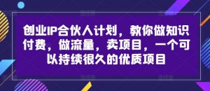 创业IP合伙人计划，教你做知识付费，做流量，卖项目，一个可以持续很久的优质项目-资源云