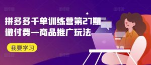 拼多多千单训练营第27期微付费—商品推广玩法-资源云