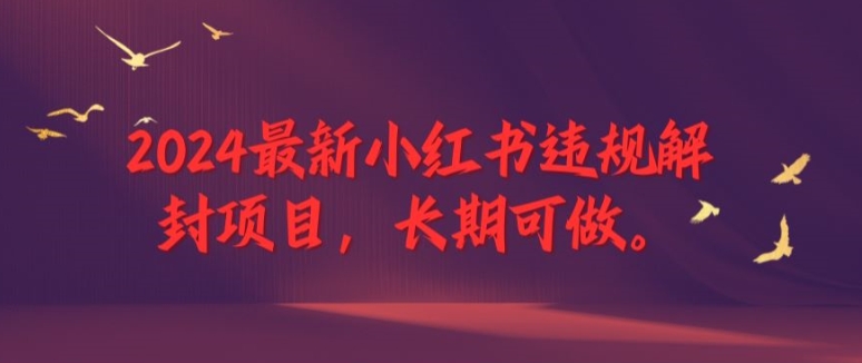 2024最新小红书违规解封项目，长期可做，一个可以做到退休的项目【揭秘】-资源云
