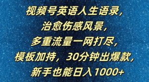 视频号英语人生语录,多重流量一网打尽,模板加持,30分钟出爆款,新手也能日入1000+【揭秘】-资源云