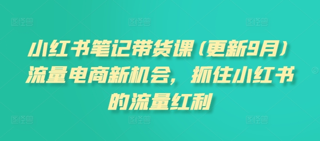 小红书笔记带货课(更新9月)流量电商新机会，抓住小红书的流量红利-资源云