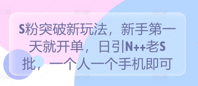 S粉突破新玩法，新手第一天就开单，日引N++老S批，一个人一个手机即可【揭秘】-资源云
