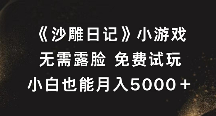 《沙雕日记》小游戏，无需露脸免费试玩，小白也能月入5000+【揭秘】-资源云
