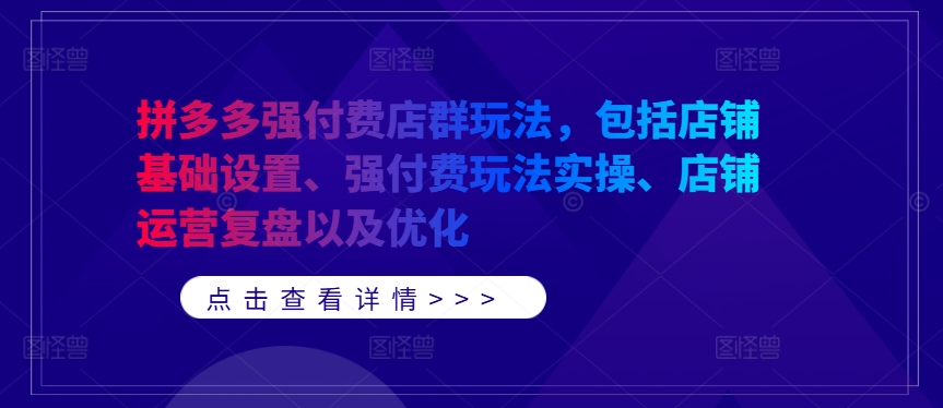 拼多多强付费店群玩法，包括店铺基础设置、强付费玩法实操、店铺运营复盘以及优化-资源云