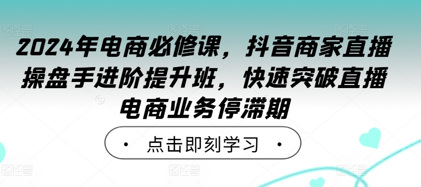 2024年电商必修课，抖音商家直播操盘手进阶提升班，快速突破直播电商业务停滞期-资源云