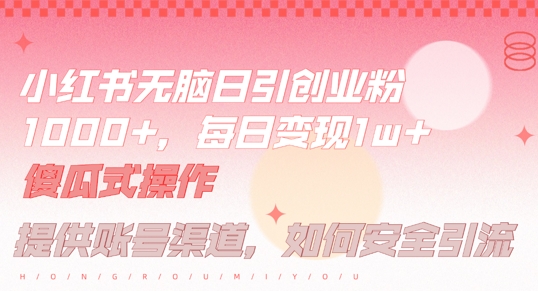 小红书无脑每日引流创业粉500+，小白每天只花半小时，躺赚长尾收益【揭秘】-资源云