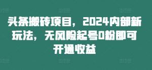 头条搬砖项目，2024内部新玩法，无风险起号0粉即可开通收益-资源云