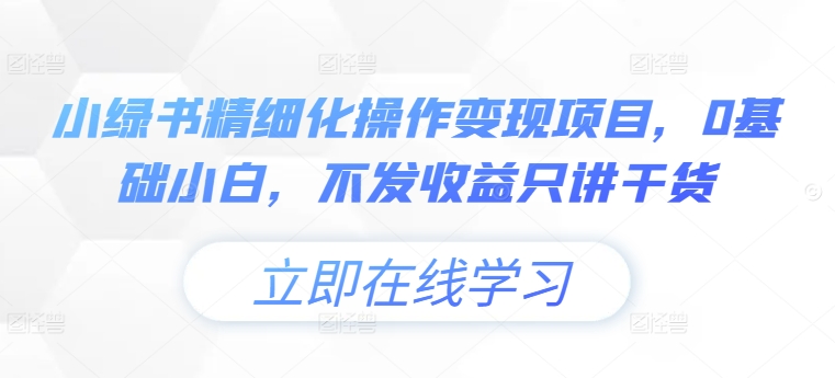 小绿书精细化操作变现项目，0基础小白，不发收益只讲干货-资源云
