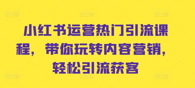 小红书运营热门引流课程，带你玩转内容营销，轻松引流获客-资源云