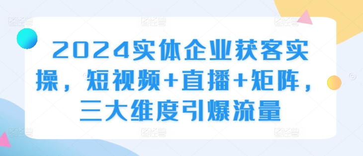 2024实体企业获客实操，短视频+直播+矩阵，三大维度引爆流量-资源云