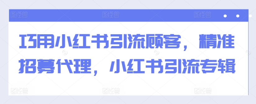 巧用小红书引流顾客，精准招募代理，小红书引流专辑-资源云
