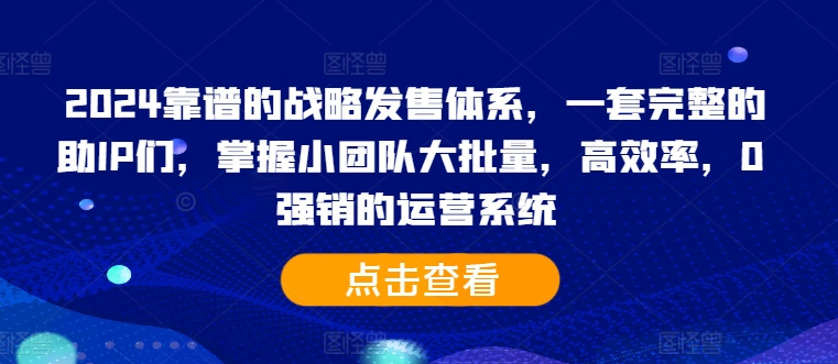 2024靠谱的战略发售体系，一套完整的助IP们，掌握小团队大批量，高效率，0 强销的运营系统-资源云