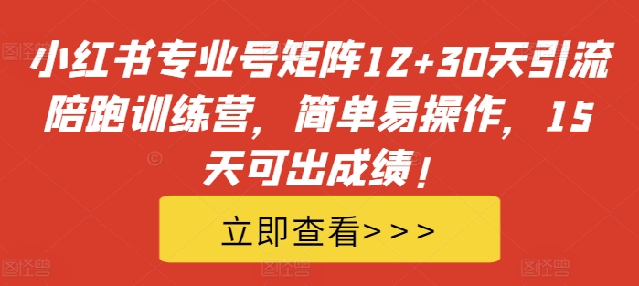 小红书专业号矩阵12+30天引流陪跑训练营，简单易操作，15天可出成绩!-资源云