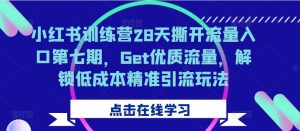 小红书训练营28天撕开流量入口第七期,Get优质流量,解锁低成本精准引流玩法-资源云