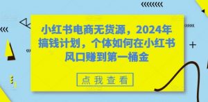 小红书电商无货源，2024年搞钱计划，个体如何在小红书风口赚到第一桶金-资源云
