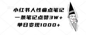 小红书人性痛点笔记，一条笔记点赞3W+，单日变现1k-资源云