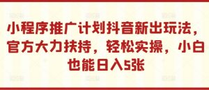 小程序推广计划抖音新出玩法,官方大力扶持,轻松实操,小白也能日入5张【揭秘】-资源云
