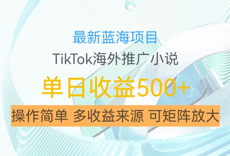 最新蓝海项目，利用tiktok海外推广小说赚钱佣金，简单易学，日入500+，可矩阵放大【揭秘】-资源云