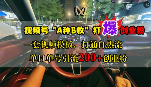 视频号“A种B收”打爆创业粉，一套视频模板打通自热流，单日单号引流200+创业粉-资源云
