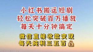 小红书搬运热门短剧，轻松爆流百万播放，每天引流几十人，搞个大几百块真的很简单-资源云