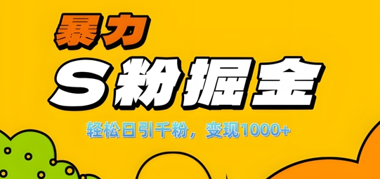 单人单机日引千粉，变现1k+，S粉流量掘金计划攻略【揭秘】-资源云