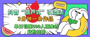 抖音葫芦式引流法,三分钟一条作品,单日引爆抖音500人精准创业粉丝群【揭秘】-资源云