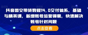 抖音图文带货教程14.0交付体系,基础与精英课,新增账号运营锦囊,快速解决账号针对问题-资源云