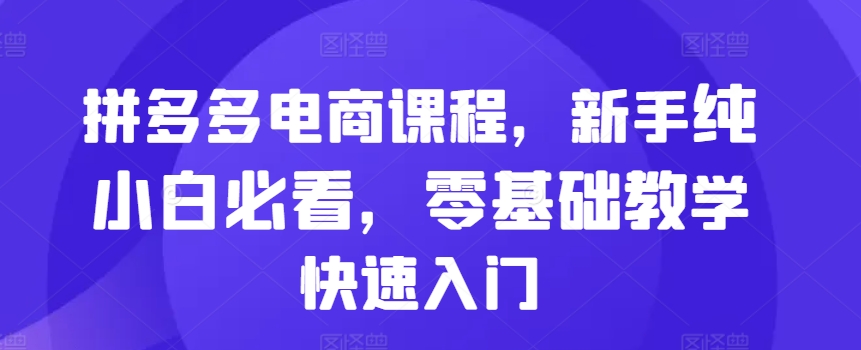 拼多多电商课程，新手纯小白必看，零基础教学快速入门-资源云