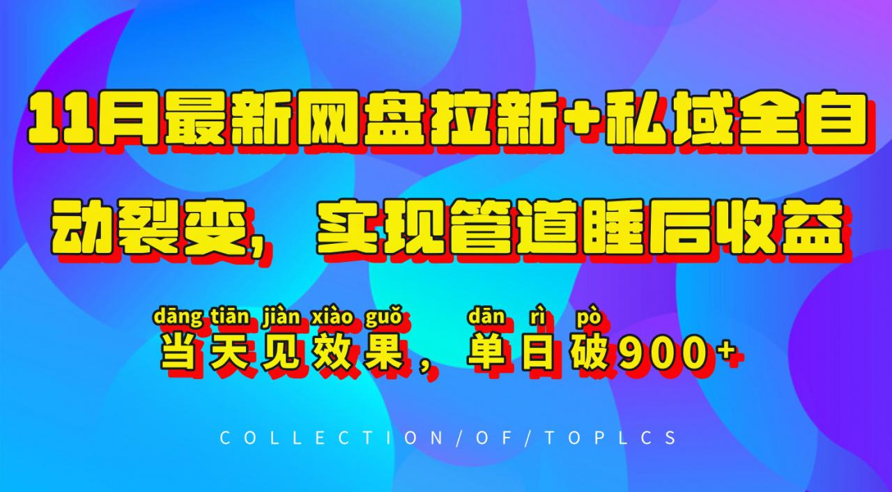 11月最新网盘拉新+私域全自动裂变，实现管道睡后收益，当天见效果，单日破900+-资源云