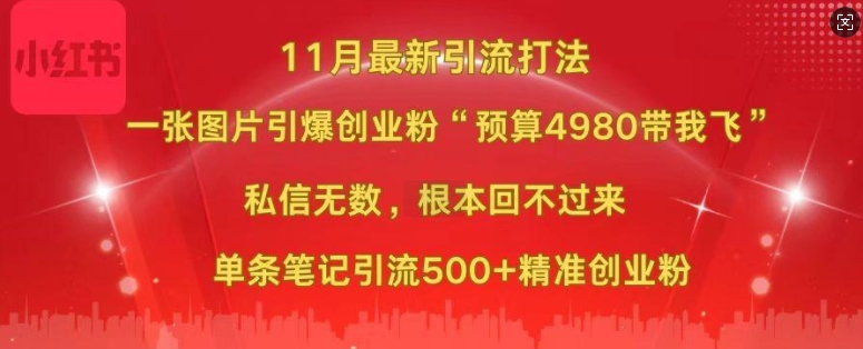 小红书11月最新图片打粉，一张图片引爆创业粉，“预算4980带我飞”，单条引流500+精准创业粉-资源云