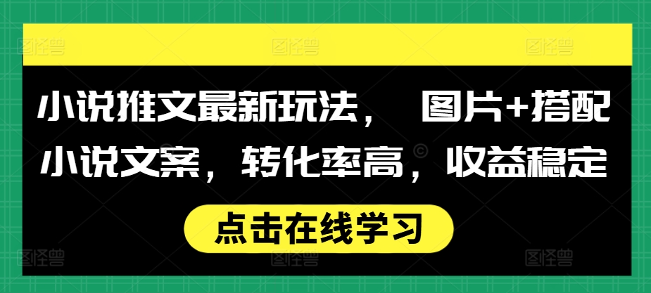 小说推文最新玩法， 图片+搭配小说文案，转化率高，收益稳定-资源云
