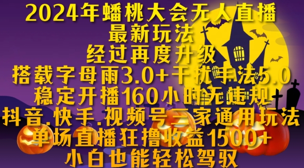 2024年蟠桃大会无人直播最新玩法，稳定开播160小时无违规，抖音、快手、视频号三家通用玩法【揭秘】-资源云