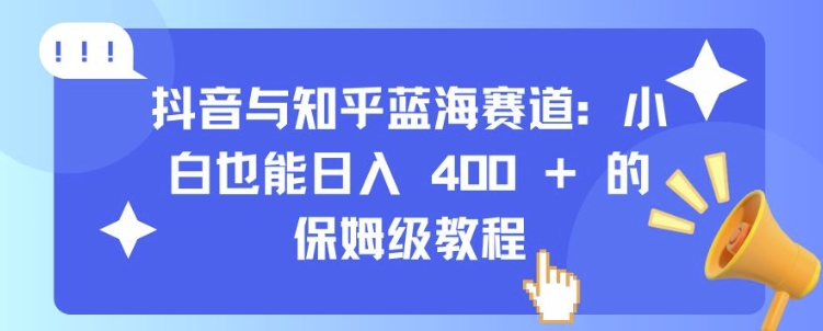 抖音与知乎蓝海赛道：小白也能日入 4张 的保姆级教程-资源云