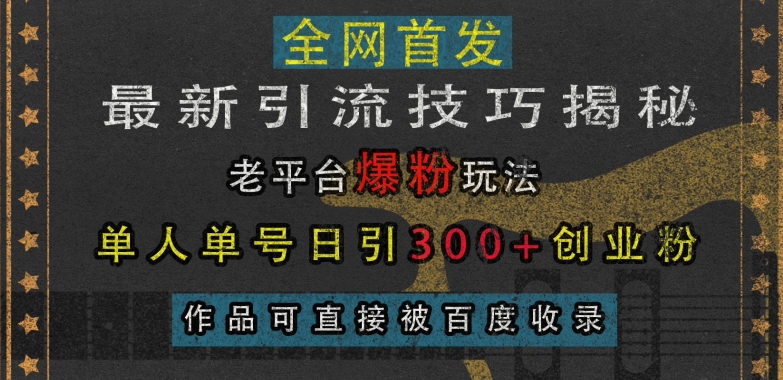最新引流技巧揭秘，老平台爆粉玩法，单人单号日引300+创业粉，作品可直接被百度收录-资源云